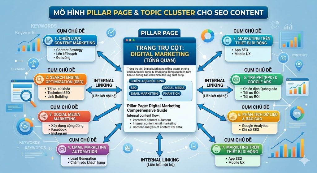 Không chỉ viết bài lẻ — chiến lược Pillar Page và Topic Cluster