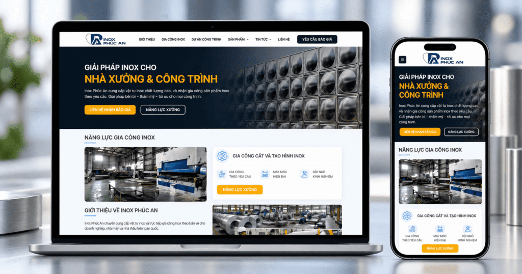 Dự án website Inox Phúc An — Website giới thiệu doanh nghiệp B2b ngành Inox